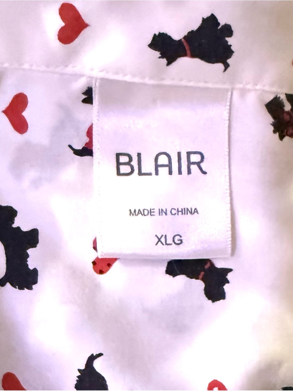 XL Blair Scottie Dog print off white button down collared shirt.  Hearts, - Picture 5 of 5